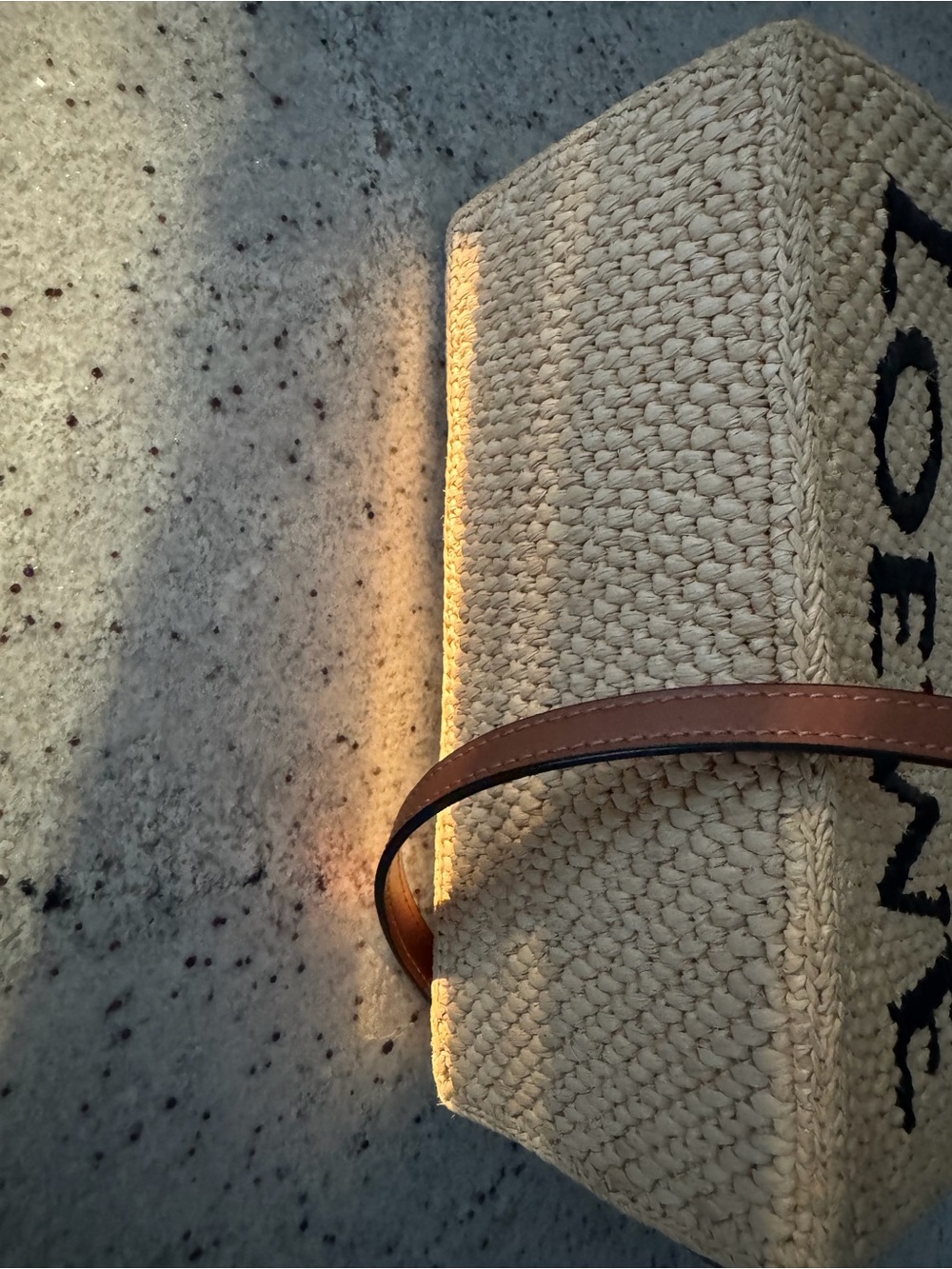 Loewe Natural Straw Tote with Black Logo and Brown Strap - Picture 3 of 4